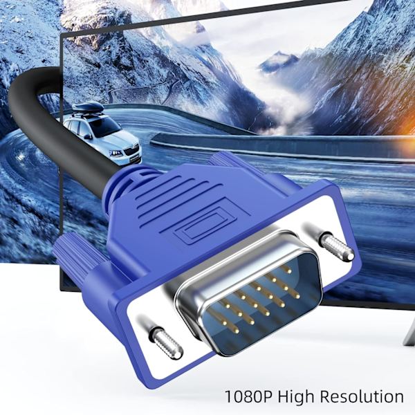 VGA til VGA-kabel 6 fod, VGA til VGA-skærmkabel 1080P Full HD han til han-ledning HD15 til computer-pc-skærm-laptop-tv-projektor og mere