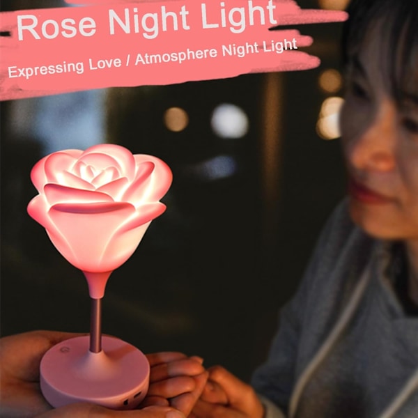 Blomster Bordlampe Stående Pink Rose LED USB Natbordlampe til Stue Kontor Læsning, Kreativ Valentinsdag Fødselsdagsgave til Elsker Kvinder