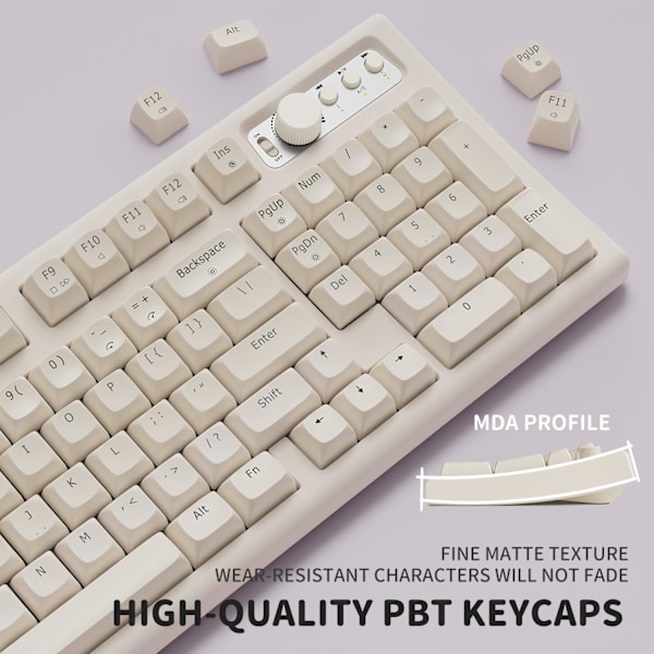 V97 Söpö Kermainen Näppäimistö, Bluetooth/2.4GHz Pelikäyttöön Langaton RGB-Taustavalaistuksella, Media-Nappi, Kaareva Runko, Ladattava Hiljainen Tietokoneen Näppäimistö white