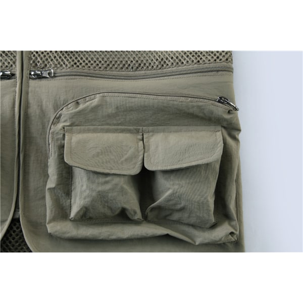 Miesten kesän ulkotyösafarikalastusmatkavalokuvaliivi taskuilla kesäinen ohut mesh (vaalean armeijanvihreä)