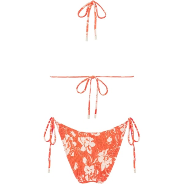 WJSM Dam Triangle Bikini String Baddräkt Print Tie Smocked Ruched Tvådelad Baddräkt Set Orange2 S