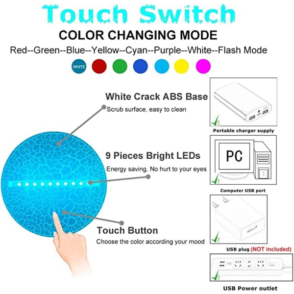 Qinwei 3D Fiskelampa Illusion Nattljus LED Fisk Skrivbordslampor 7 Färgändring Touch Control Visual Lights Hem Sovrum Inredning för män Fiske älskare