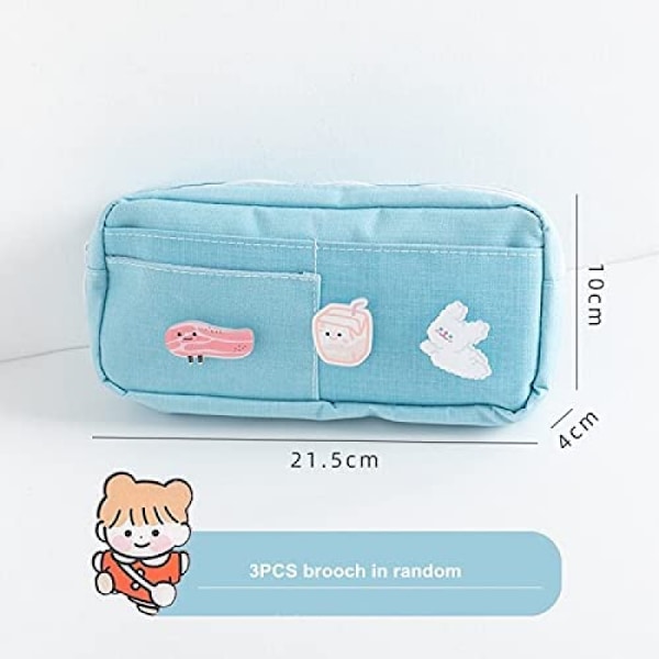Kawaii pennfodral med 3 stift - Estetiskt pennfodral - Kawaii-papper - Kawaii-skolmaterial (Blå)