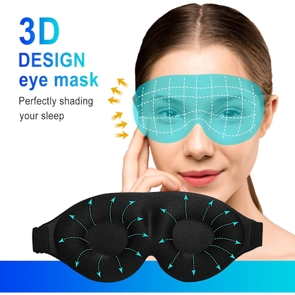 3D Unimaski, 100 % Valoa estävä 3D-muotoiltu unimaski, mukava ja erittäin pehmeä unimaski säädettävillä hihnoilla naisille, M