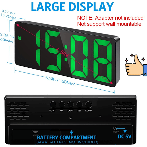 Nyaste digitala väckarklocka, LED-klocka för sovrum, elektronisk skrivbordsklocka med temperaturvisning, justerbar ljusstyrka, röststyrning, 12/24H D white+rgb