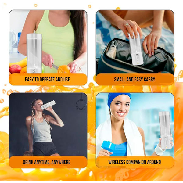Personlig Blender til Shakes og Smoothies, 16 Oz Bærbar Blender med 6 Blade, USB Genopladelig Smoothie Blender til Hjem, Rejser og Kontor White