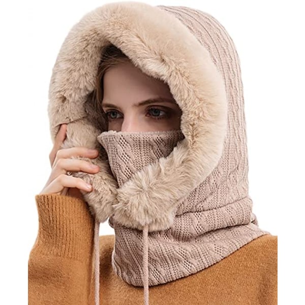 Kvinners Enkeltstykke Slouchy Fleece Lue Hodeplagg Skjerf Maske Snøring Varm Hette Vinter Balaclava Genser Strikket Lue