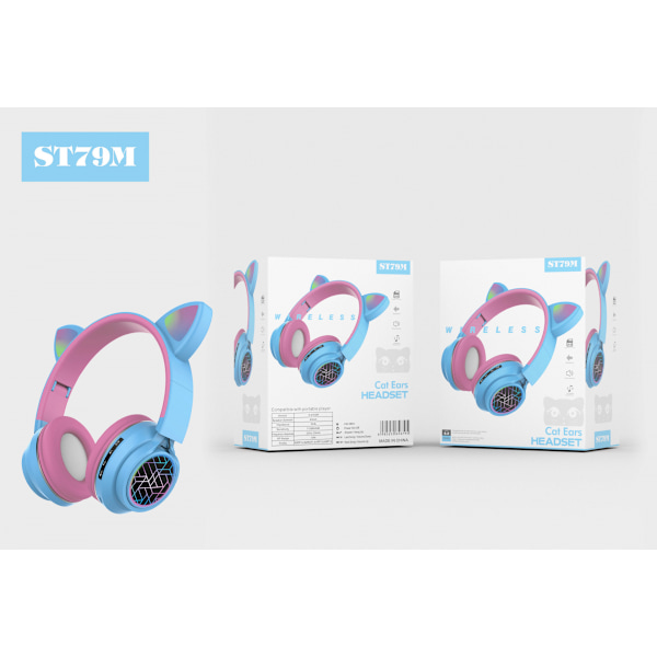 Gaming-hörlurar, EASARS Cat Ear-hörlurar, USB-hörlurar med infällbar brusreducerande mikrofon, 7.1 Surroundljud, LED-ljus-hörlurar för