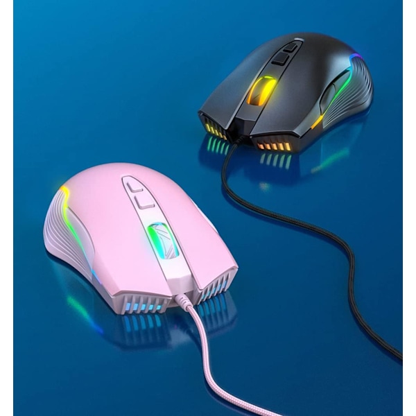 RGB Spillmus Trådløs, USB Optisk Datamus med RGB Bakgrunnsbelysning, 6 Justerbare DPI Opptil 6400, med 7 Programmerbare Knapper Lilac