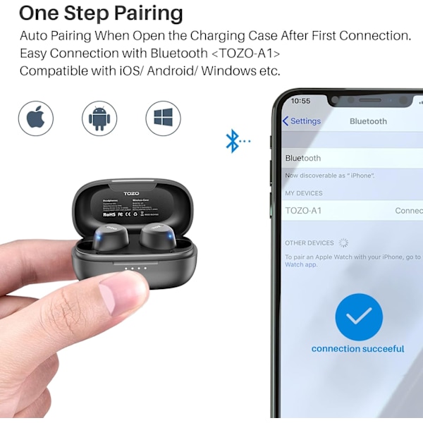A1 Mini trådløse øretelefoner Bluetooth 5.3 i øret letvægtshovedtelefoner indbygget mikrofon, IPX5 vandtæt, fordybende premium lyd langdistanceforbindelse Black