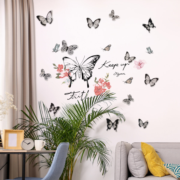 3D svart fjäril väggklistermärken med självhäftande konstdekal fjärilar Baby Kids sovrum hem DIY dekor avtagbar klistermärke.