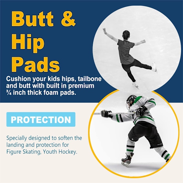 Børne Butt Pad Shorts til Skøjteløb, Snowboarding, Ski, Hockey, Beskyttende Paddede Shorts til Hofte og Haleben for Børn M