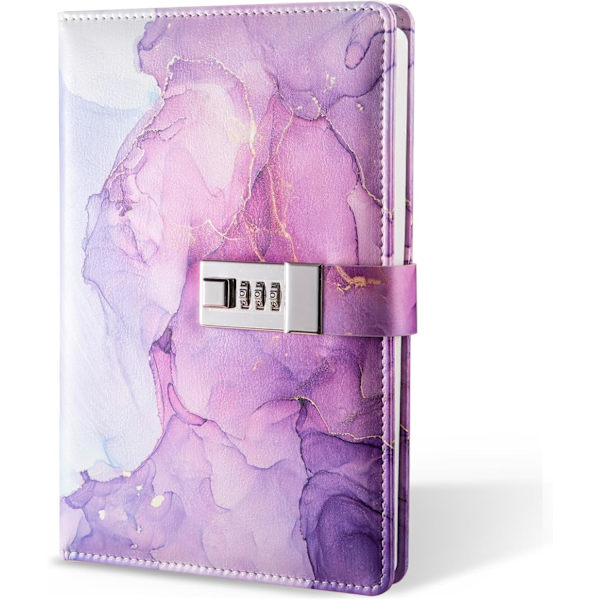 Dagbok med Lås, A5 Låsbar Journal, PU Lær Kombinasjonslås Dagbok, Lås Dagbok Planlegger Organizer for Menn og Kvinner, Gave