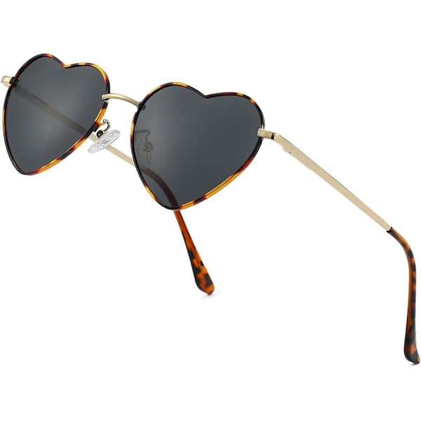 Polariserte hjerteformede solbriller for kvinner, mote, stilig stil, metallramme, UV400-beskyttelseslinse Tortoise Grey 54 Millimeters