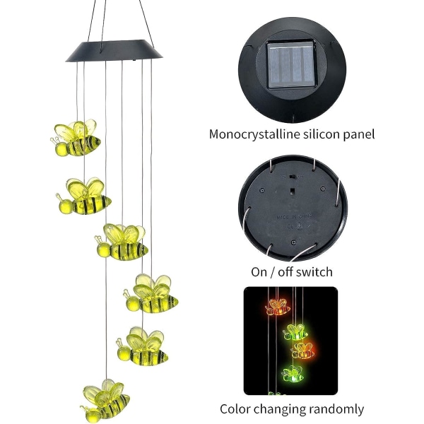 Solcelledrevne bier vindklokker, vanntett fargeskiftende LED-hengende for utendørs hagegårddekorasjon