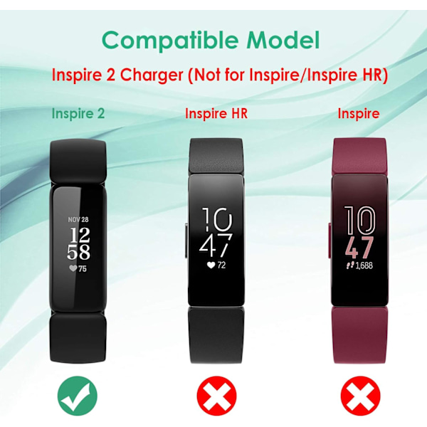 2 stk. lader kompatibel med Fitbit Inspire 2 / Fitbit Ace 3, erstatnings-USB-ladedokk ladekabel lader