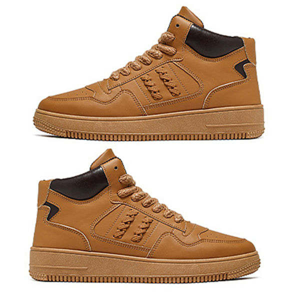 Herr High Top Skor Färgblock PU Läder Ovandel Gummisula Andningsbara Herr Sneaker Skor för Sport Basket Khaki 40