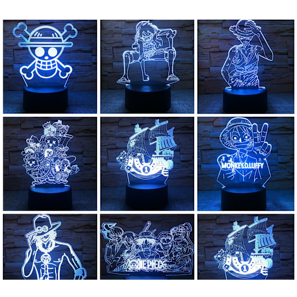 One Piece Anime Series Touch Fjärrkontroll Kreativ 3D Nattlampa Sänglampa W usb Touch Färgglad