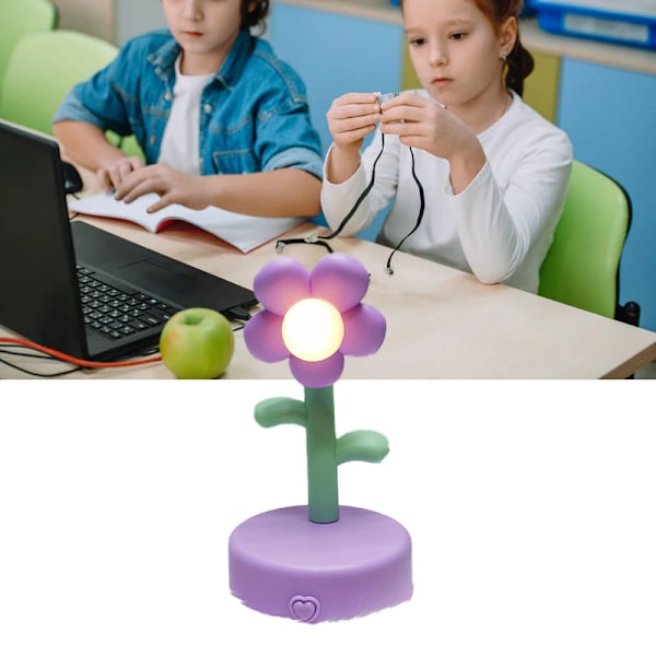Sød blomst nattelys bærbar bordlampe dekorativ til kontor sovesal indretning Purple