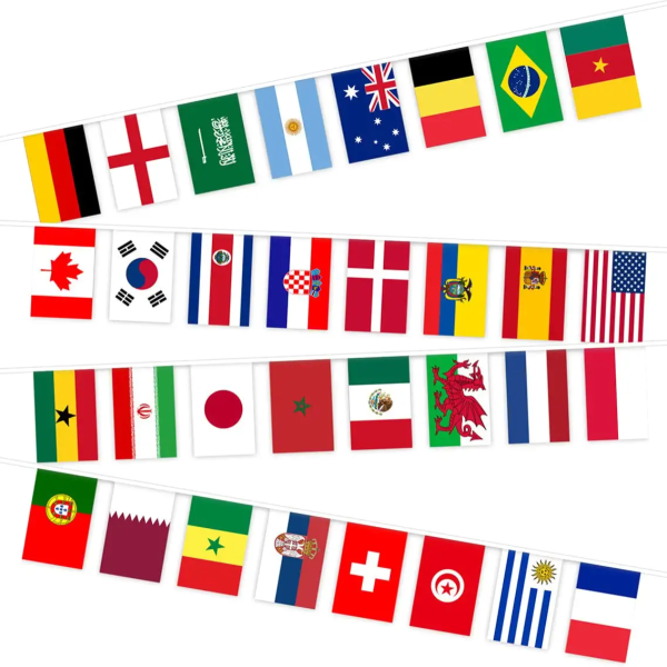 32 internationella länder Klubbar VM-flaggor 2022 Fotboll Qatar Flagga, VM Flaggor String Flagga Bunting Banners Dekor