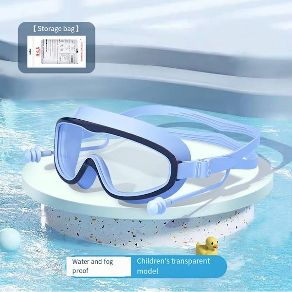 Vuxen Stora Ram Simglasögon Vattentäta Anti-fog HD Simglasögon En-delad Öronpropp Silikon Barn Simglasögon Tibetan Blue-Bagged Kid