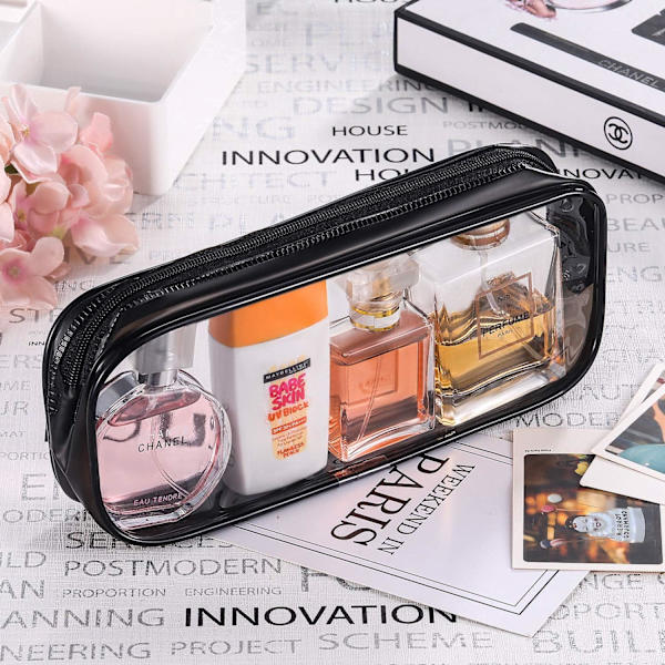 WJSM4 st transparenta PVC-blixtlås pennfodral, pennfodral med stor kapacitet, sminkväska (svart) Black