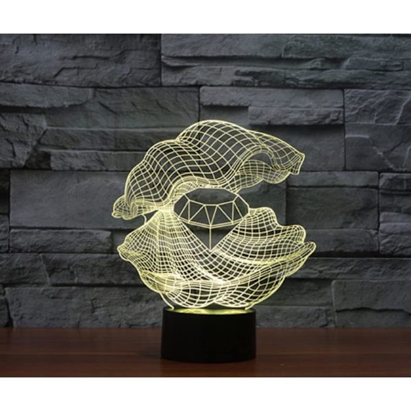 3D Shell Diamond Fjernkontroll 16 Farger Nattelykter Illusions Akryl LED Bord Nattbord Lampe Barn Soverom Skrivebord Dekor Bursdagsgaver Leke for Barn