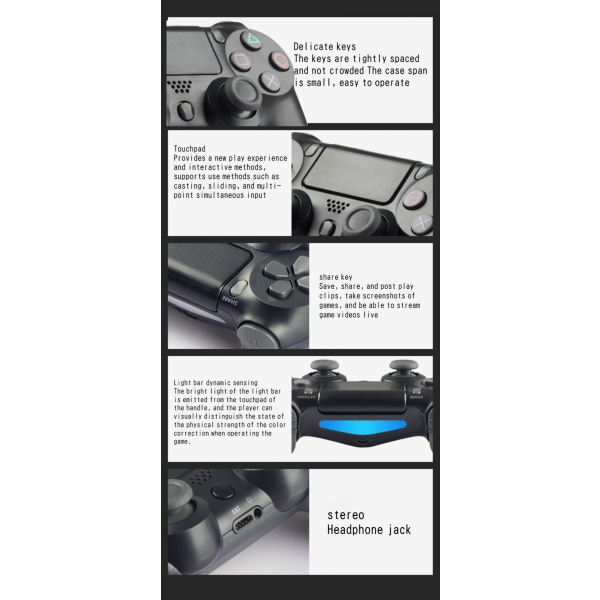 PS4-handtag med lätt pekskärm med sexaxlig vibration PS4-handtag trådlöst Bluetooth spelhandtag