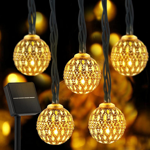 Solcelledrevne Marokkanske Lyskæder Udendørs Vandtætte 39,5Ft 100 LED, 8 Lystilstande Globe Fe-Lyskæder, Solcelledrevne Lyskæder til Havegård Gaz Moroccan