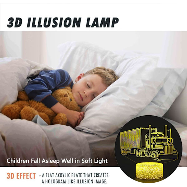 3D Illusion Lastbil Formet Natlys LED Lampe til Lastbilentusiaster Fjernbetjening 16 Farver Bordlampe Julegaver