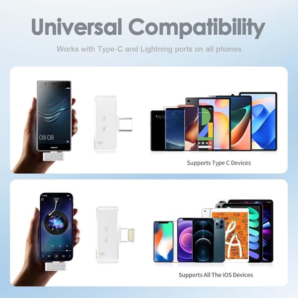 Trådløs Lavalier-mikrofon for iPhone/Android med Lightning/USB C (2 TX + 2 RX + ladekoffert), Mini-mikrofon med støyreduksjon White
