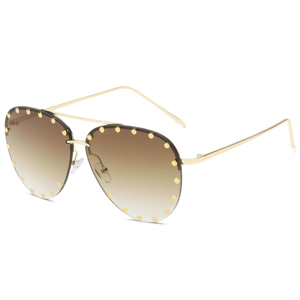 Kvinners Rammeløse Overdimensjonerte Studded Solbriller Gradient Linse Nagle Mote