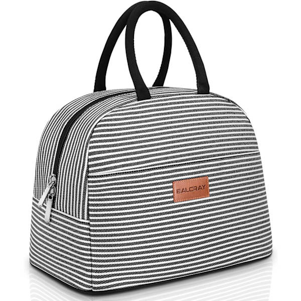 Lunchväska för kvinnor och män, isolerad lunchlåda för vuxna, återanvändbar lunchväska för arbete, picknick eller resor Black white stripes L