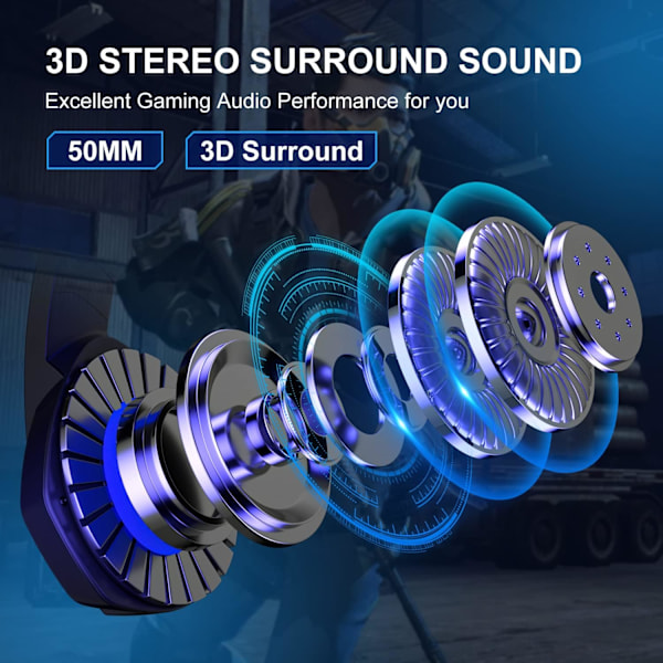 PS4 Gaming Headset med 7.1 Surround Sound, Xbox One Headset med støjreducerende mikrofon og LED-lys, Over Ear-hovedtelefoner, Kompatibel med Nintendo Swi Black Blue