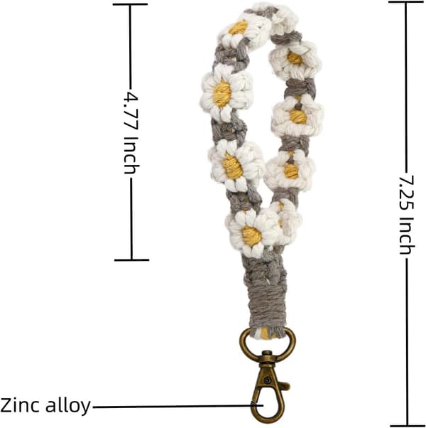 Macrame nøglering Håndlavet håndledsrem nøglering Håndledsrem til nøgler Sød blomst nøglering Nøglering til kvinder White Grey