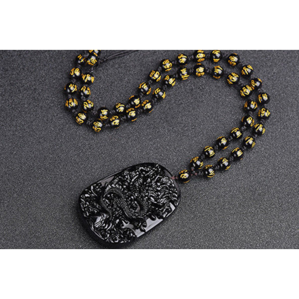 Naturligt Obsidian Halsband Lucky Amulet Skyddshänge med pärlkedja Svart Crystal Talisman Spirituella smycken Present för män