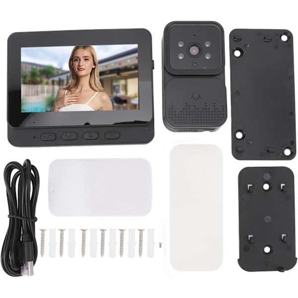 Trådlöst videodörrklocksystem med 4,3-tums färgskärm, 1080P HD 8MP 70 graders vidvinkel videodörrklocka med 2-vägs ljudintercom
