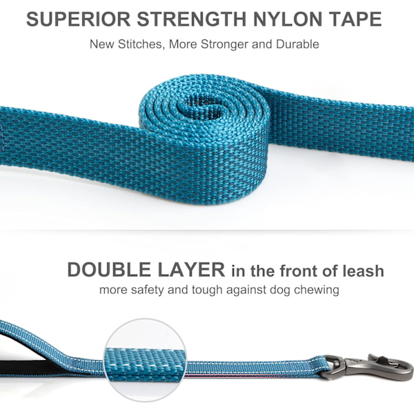 5 FT Heavy Duty Hundekobbel med 2 komfortable polstrede håndtak, trafikkhåndtak og avansert enkel snappkrok, reflekterende gåledning for store, mellomstore og S Blue5FT 5 Feet (Pack of 1)