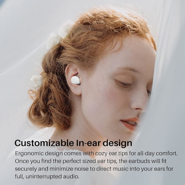 A1 Mini trådløse ørepropper Bluetooth 5.3 i øret Lettvekt hodetelefoner Innebygd mikrofon, IPX5 Vanntett, Immersive Premium Sound Langdistanse Con White