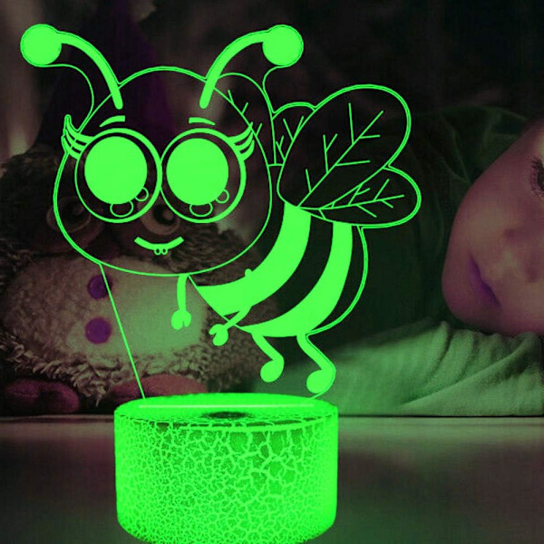 3D Bi-Nattlampa Illusion 7 Färgväxlande Touch Switch Bordsskiva Dekorationslampor Present med Akrylplatt ABS-bas USB-kabel Leksak