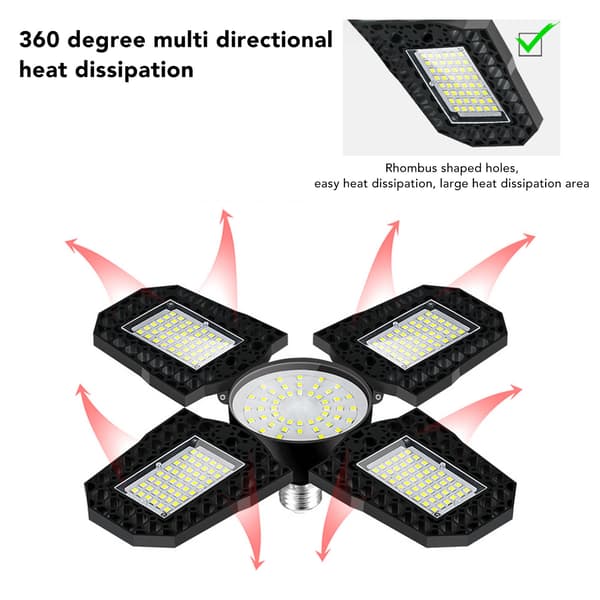 LED Garagelys Foldbare 4 Blade 100W Høj Lysstyrke Energibesparende E27 Loftslampe til Garage Værksted 85-265V