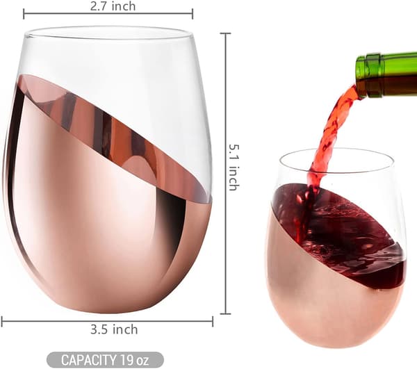 MyGift Moderne Accent Stemless Vinglas Sæt, Rødvinglas Sæt af 4 Copper