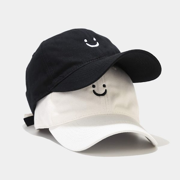 Smile Face Baseball Cap for Women Men Adjustable Low Profile Unstructured Cotton Dad Hat Gray