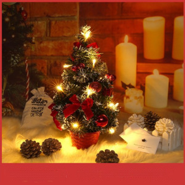Pieni joulukuusi valoilla, pieni työpöydän koristepuu kotitoimiston ostosbaarille (punainen)
