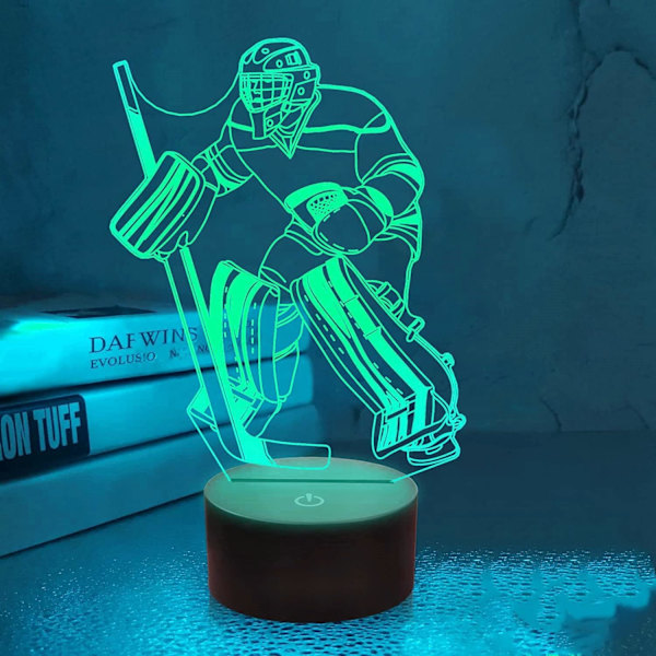3D Ishockey Spelare Nattlampa Illusion Nattlampa 7 Färgväxlande Touch Switch Bordsskiva Dekorationslampor Present Akryl Platt ABS Bas