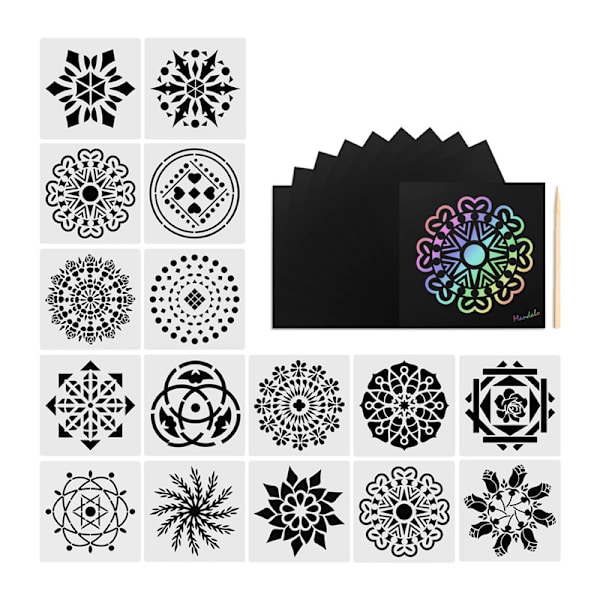 Mandala-verktøysett med 27 maler for leirekeramikk, maling av steiner, fargelegging, kunstmaling