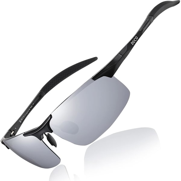 Polariserade solglasögon för män med UV-skydd - 8177s Black Frame Silver Lens