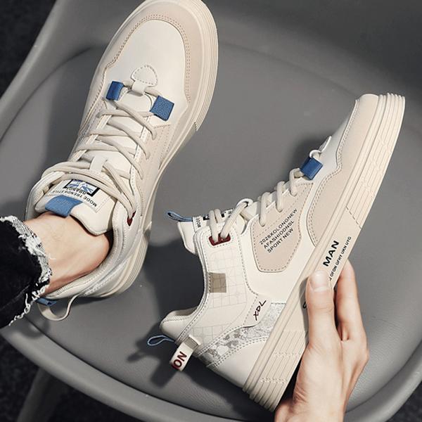 Herr High Top Skor Casual Sports Läder Ovandel Gummisula Bekväma Herr Board Skor för Höst Vinter Beige 41