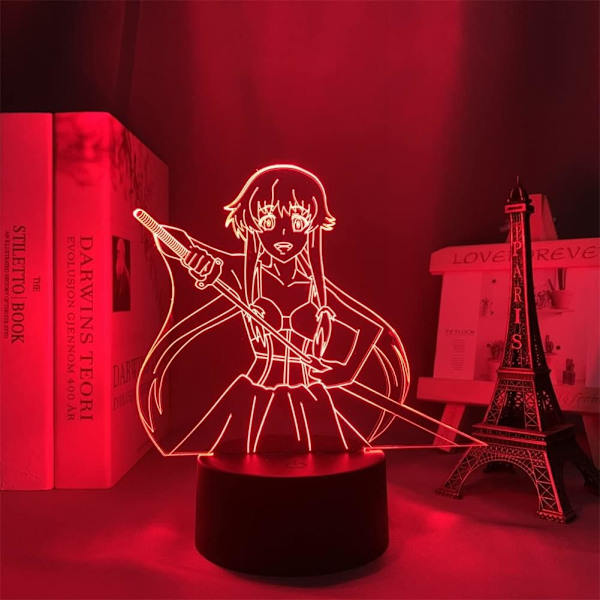 3D Lampe Anime Future Diary Yuno Gasai Figur Nattelys Berøring/Fjernkontroll 16 Fargeendringer LED Illusionslys Soveromsdekor Manga USB Bordlampe
