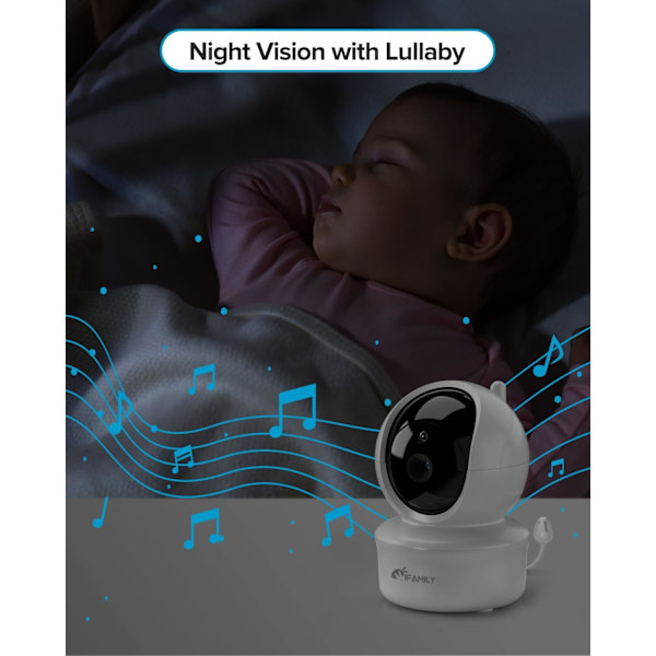 Babyalarm - Stor 5\" skærm med 30 timers batterilevetid - Fjernbetjent panorering-tilt-zoom; Ingen WiFi, tovejs lyd, nattesyn, temperatur, vuggeviser, 960ft Lo